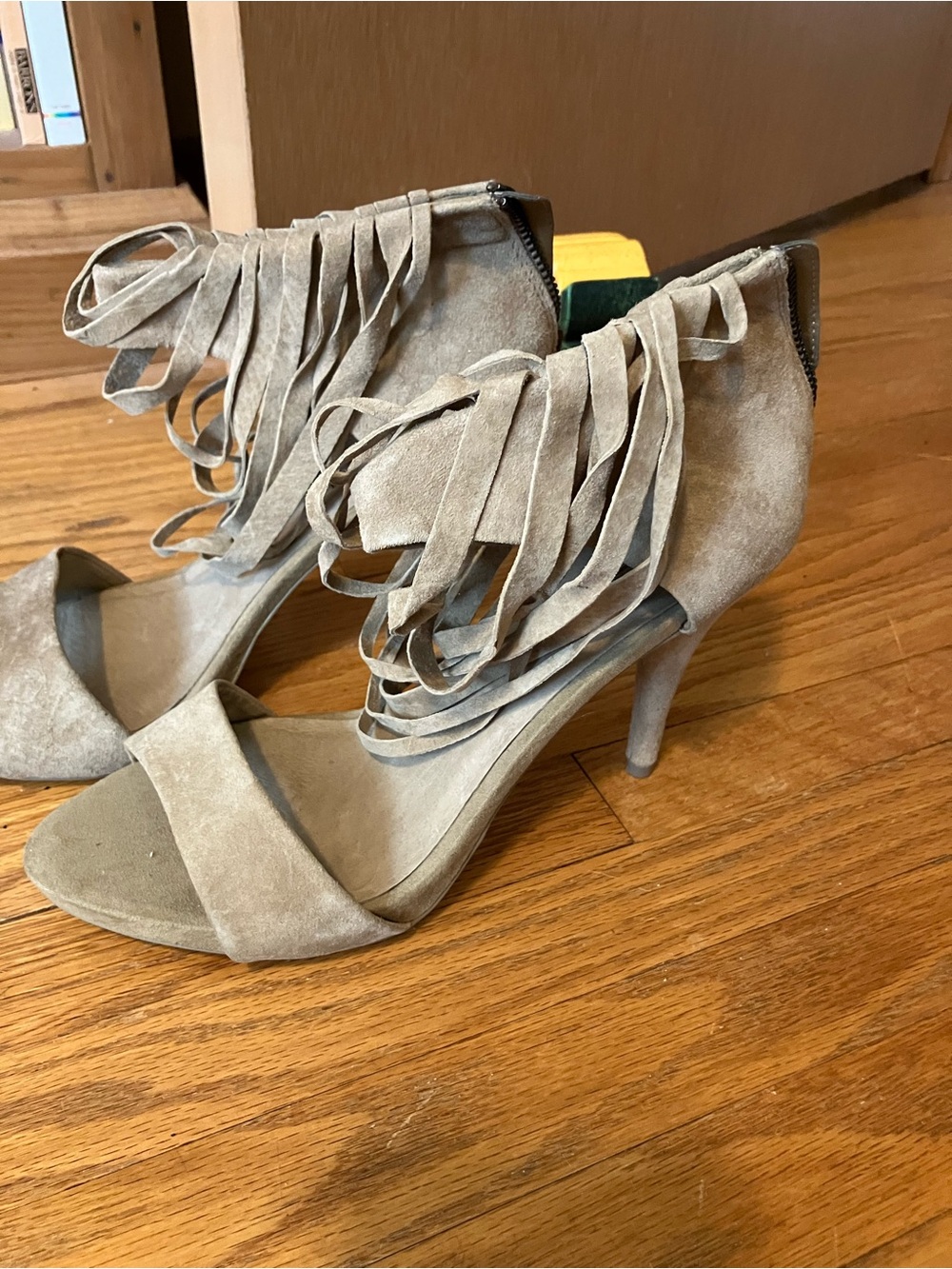 Bershka Taupe Suede Fringe High Heel Sandals